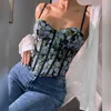 Dames Tanks Dames Bloemenkorset Camis 2023 Sling Bone Patchwork Sexy Zip Up Flower Crop Top Dames High Street Y2k Cincher Bustier