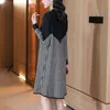 2023 Contrast Color Sweaters Dress Long Sleeve Autumn Winter Office Lady O-Neck Slim Midi Frocks Plus Size 2023 Women Designer Vacation Plaid Knitted jumper Dresses