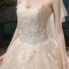 Damen-Brautkleider mit Spitze, Damen, weiß, trägerlos, Prinzessin-Brautkleider, Champagner-Kleider mit Schleppe 23W6