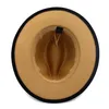 Chapeaux Fedora Panama en feutre de fausse laine, noir et beige, décor de bande en feutre noir, pour femmes et hommes, fête Jazz, Trilby Cowboy Cap254c