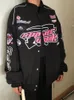 Vestes Femmes QWEEK Streetwear 90s Zip-up Racer Veste Femmes Y2K Vintage Lettre Imprimer Bomber Vestes Surdimensionné Style Coréen Racing Survêtement 230923