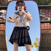 Work Dresses Japanese School Girls JK Uniform Skirts Suit Preppy Style Women Bow Sailor Blouses Pleated Short Skirt Class Navy Costumes