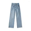 Jeans pour femmes robuste jambe large pour les femmes 2023 printemps taille haute figure en forme de poire portant un pantalon droit bleu clair