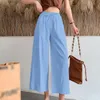 Pantalones de mujer, Tops sólido alto, pantalones cortos elásticos de cintura, pantalones casuales de verano para mujer, pantalones rectos con bolsillos