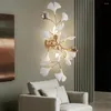 Vägglampa keramiska ginkgo bladljus guld dekorativ el tv bakgrund kök ö säng belysning fixturer