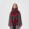 Écharpe à carreaux rétro rouge vert pour femmes en hiver, col en Imitation cachemire et châle chaud