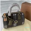 Mini canvas draagtas Geruite bowlingtas Olijfgroen Boston Kussentas Berkenbruine handtas Portemonnee met handvat Dames Crossbody schoudertassen Leren bagagelabel bakken