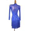 Stage Wear 2023Valse Casual Femmes Robes Bleu Ballroom Dance Practice Latin Promotion Samba Costume Jupes courtes