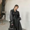 Pelliccia sintetica in pelle da donna Lautaro Trench lungo oversize in pelle da donna manica lunga risvolto vestibilità ampia Autunno Elegante abbigliamento nero streetwear 230923