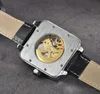 Square Roman Tank Call Mężczyźni Watch 40 mm mechaniczny Pełny mechaniczny automatyczny ruch biznesowy