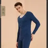 Men's Thermal Underwear Keep Warm Winter Set Men Two-sided Fleece Thicken Long Johns Tops Solid Color Traceless V-neck Clothing