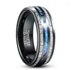 Anéis de casamento 8mm elétrico preto incrustado meteorito anel masculino abalone concha cúpula anel de carboneto de tungstênio para homens