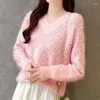 Swetry damskie różowy wiosna futra księżniczka futra pluszowa pullover w stylu kołnierzyka ciepły sweter dla dziewczynki pull szczupły płaszcz zewnętrzny tkanin