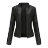 Veste en cuir et fausse fourrure pour femme, manteau en PU noir, col montant, pour motard, printemps-automne, 2023, 230923