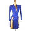 Stage Wear 2023Valse Casual Femmes Robes Bleu Ballroom Dance Practice Latin Promotion Samba Costume Jupes courtes