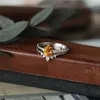 Cluster Rings S925 Sterling Silver 18K Gold Drop Shape Yellow Diamond Ring 2 Piece Cubic Zirconia Vintage Delicate