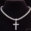 Religiös hänge korshänge halsband för kvinnor rostfritt stål genomsatt guldmens tenniskedja hiphopkedjor halsband inlagda 4mm cz sten diamant smycken