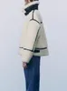 Womens couro falso LGRQ na moda cor contraste linha design inverno térmico shearling jaqueta moda casual casaco de alta qualidade 19F3853 230923