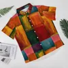 Men's Casual Shirts Painting Of Colorblock Loose Shirt Men Vacation Abstract Check Hawaii Short-Sleeved Fashion Oversized Blouses