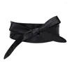 Belts Black Waistband Bowknot Lace Up Synthetic Leather Longer Lenient Bind For Ladies Women On Tie Bow Dress Commerbunds Strap