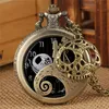 Vintage Antique Watch Hollow Case Nightmare Theme Unisex Quartz Analog Pocket Watches Skull Accessory Necklace Chain Xmas Gift292S