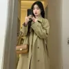 Women's Jacket's Wool Blends Woman Long Trench Coat Black Elegant Fashion Korean Streetwear Loose Casual Belt Cloak 2023 Thin Windbreaker 230923