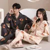 Pijamas masculinos de algodão coreano conjunto para casais primavera loungewear meninas doce lapela pijamas homens japanhome terno pijamas