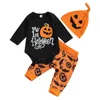 Kleidungssets ma baby 018M Halloween geborenes Baby Jungen Mädchen Kleidung Langarm Kürbis Print Strampler Hosen Hut Outfits Kostüme D05 230923