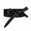 Belts Black Waistband Bowknot Lace Up Synthetic Leather Longer Lenient Bind For Ladies Women On Tie Bow Dress Commerbunds Strap