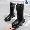 Boots Girls High Boots Back Zipper Casual Non-slip Children Fashion Round-toe Kids Shoes PU Black Beige Thin Cotton Korean 230923