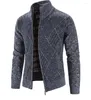 Pulls pour hommes col montant Jacquard tricot épaissi motif géométrique Cardigan chaud