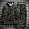 Herrspårar Autumn Men Camouflage Two Piece Set Clothing Outdoor Hoodie Topps Casual Long Pants Man Suit Fishing Wear Ropa Hombre 230923