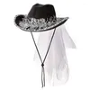 Berretti Sposa Cowgirl Cappello e velo Decorazioni per matrimoni occidentali Accessorio Cowboy