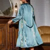 レディーススリープウェア2個パジャマセットプリントリトルチェリー女性サテンナイトガウン付きローブガウンセット夏の家服