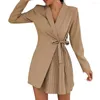 معاطف الخندق النسائية v-neck label long long leaist heys leased blazer dress النساء