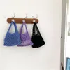 Bolsas de compras Bolso de punto trenzado de paja Mujeres Hollow Out Tote Bag Moda Crochet PU Muñeca inferior Monederos femeninos Cubo 230923