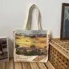 Einkaufstaschen Frauen Leinwand Umhängetasche Kunst Ölgemälde Damen Casual Handtasche Tote Große Kapazität Baumwolle Wiederverwendbare Strand 230923