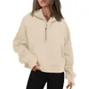 Damen-Kapuzenpullover, Sweatshirt, halber Reißverschluss, abgeschnitten, langärmelig, Fleece, Viertelpullover, Herbst-Outfits, Kleidung 230923