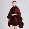 Cape Femme Femmes Rex Lapin Fausse Fourrure Châle Dame Élégante Doublure Polaire Manteau De Laine De Luxe Chaud Pardessus Automne Hiver Couleur Unie Cape Wrap 230923