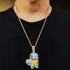 Pingente colares hip hop cz pedra pavimentada bling gelado cor de ouro legal dos desenhos animados tartaruga pingentes para homens rapper jóias gift231g