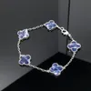 Bracelet à breloques de luxe pour femmes et filles, joli trèfle, argent, blanc, or, doux, 5 fleurs, feuille, pierre bleu foncé, chaîne à maillons, 15mm, bijoux, nouvel arrivage