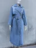 Giacca da donna in misto lana GVUW Trench di jeans di media lunghezza per donna Cintura in vita Risvolto ampio Doppio petto Jean Giacca a vento Donna 2023 Autunno 17G1971 230923