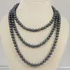 Chokers NATURAL 7-8 MM TAHITIAN BLACK PEARL NECKLACE AA Long 50 Inches 230923