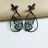 Boucles D'oreilles Pendantes Vintage Premium Noir Stéréoscopique Papillon Gouttelette