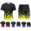 رجال المسارات الأزرق Flame 3D طباعة الرجال الملابس 2023 T-summer Fashion T-shirt مع سروال سراويل