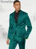 Costumes pour hommes Blazers Thorndike Turquoise Satin Notch Revers Hommes Costume Homme Mariage Tuxedo Terno Masculino Slim Fit Groom Prom Party 2 pcs 230923