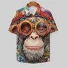 Men's Casual Shirts Monkey Blouses Male Colored Cartoon Pencil Art Summer Short Sleeve Design Streetwear Beach Shirt Birthday Present