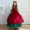 Meisje Jurken Bloem Voor Bruiloft Rode Tule Lang 2023 Kinderen Bruidsmeisje Baljurken Prinses Kerst Jaar Feest