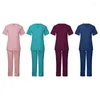 Women's Two Piece Pants Scrubs Set For Women Uniform Suit Short Sleeve Top & Pant With Pocket Workwears