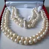 Genuine 2Rows 8-9mm Natural White Akoya Cultured Pearl Hand Knotted Necklace306U